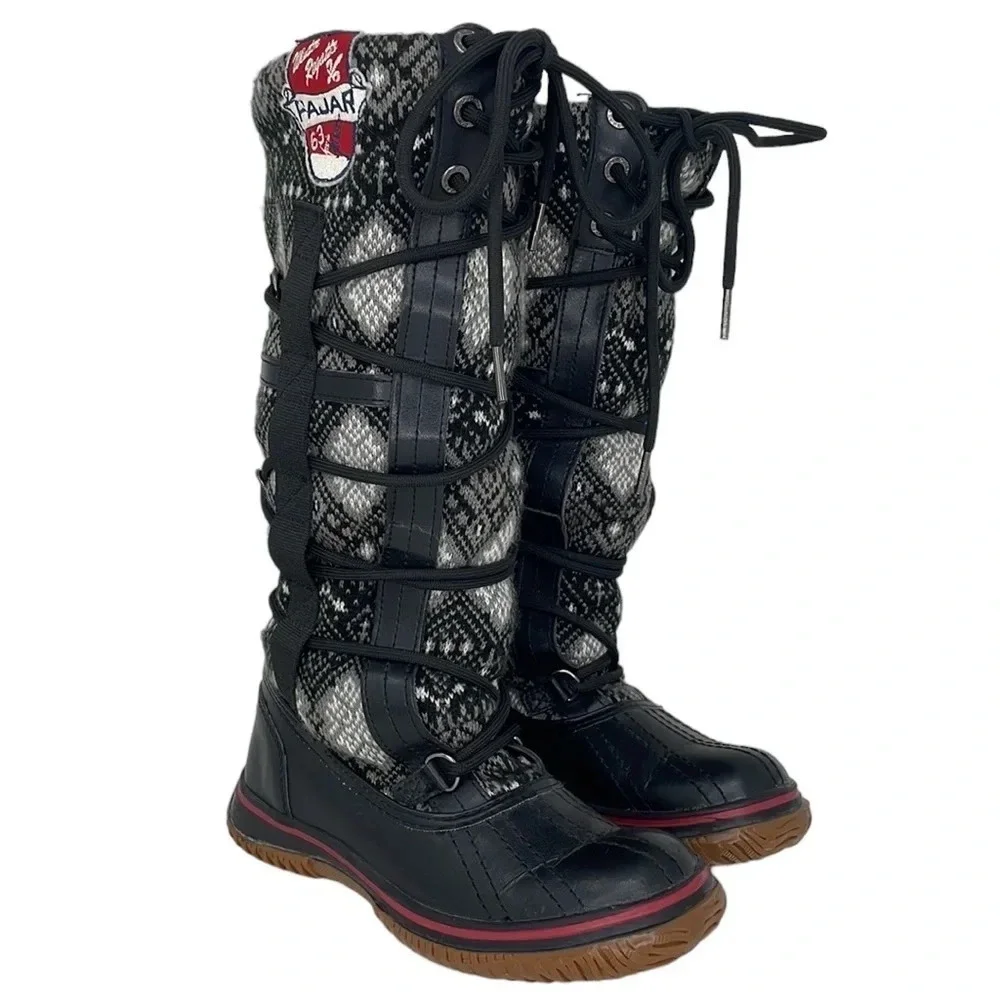 PAJAR Tall Winter Regatta Boots Fair Isle Fleece Lined Size 5.5 EU 36